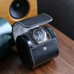 black leather watch case