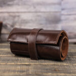 dark brown leather watch roll